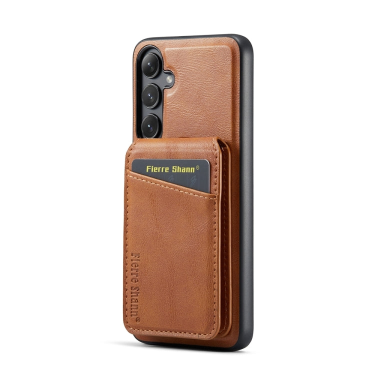 For Samsung Galaxy S23 FE 5G Fierre Shann Cowhide Vertical Flip Magnetic Card Holder Phone Case