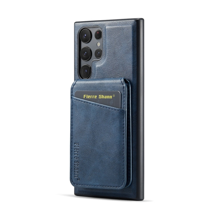 For Samsung Galaxy S24 Ultra 5G Fierre Shann Cowhide Vertical Flip Magnetic Card Holder Phone Case