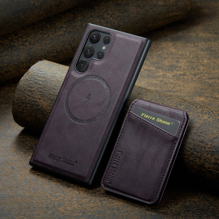For Samsung Galaxy S24 Ultra 5G Fierre Shann Cowhide Vertical Flip Magnetic Card Holder Phone Case