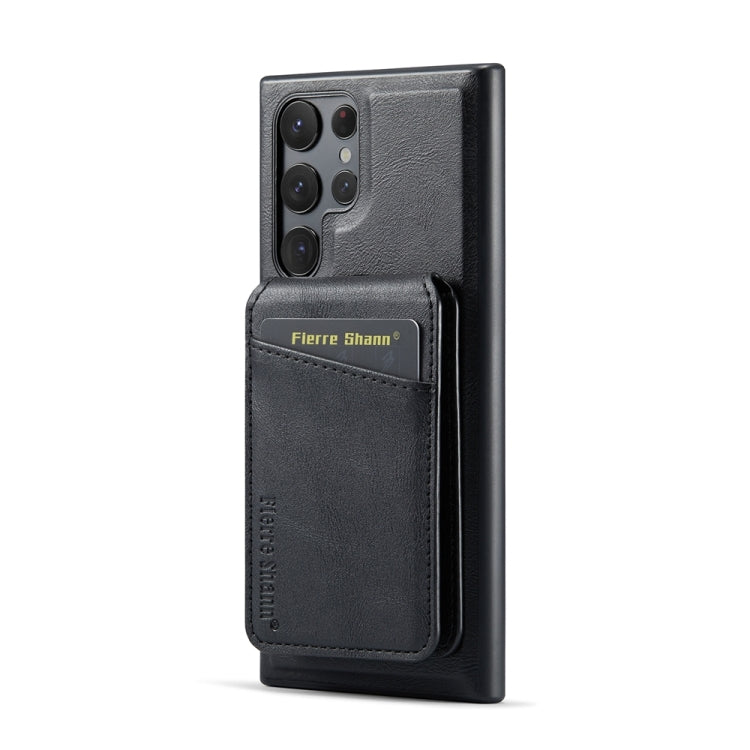 For Samsung Galaxy S23 Ultra 5G Fierre Shann Cowhide Vertical Flip Magnetic Card Holder Phone Case