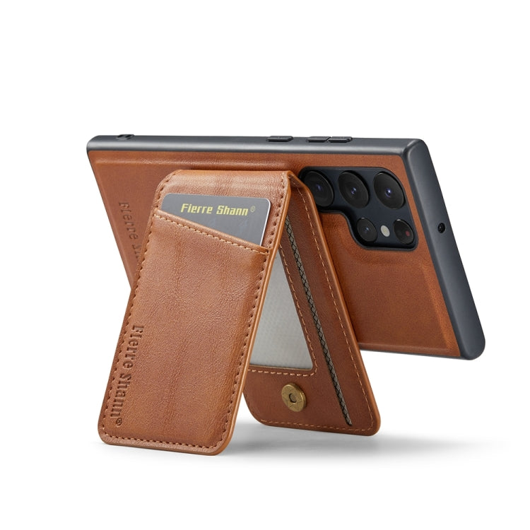 For Samsung Galaxy S23 Ultra 5G Fierre Shann Cowhide Vertical Flip Magnetic Card Holder Phone Case