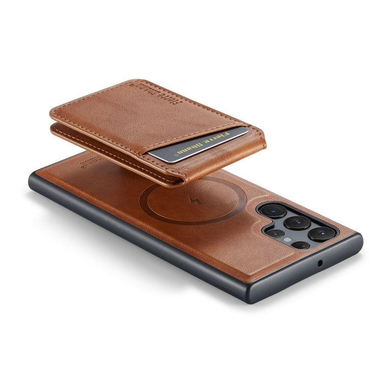 For Samsung Galaxy S23 Ultra 5G Fierre Shann Cowhide Vertical Flip Magnetic Card Holder Phone Case