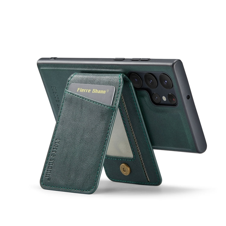 For Samsung Galaxy S23 Ultra 5G Fierre Shann Cowhide Vertical Flip Magnetic Card Holder Phone Case