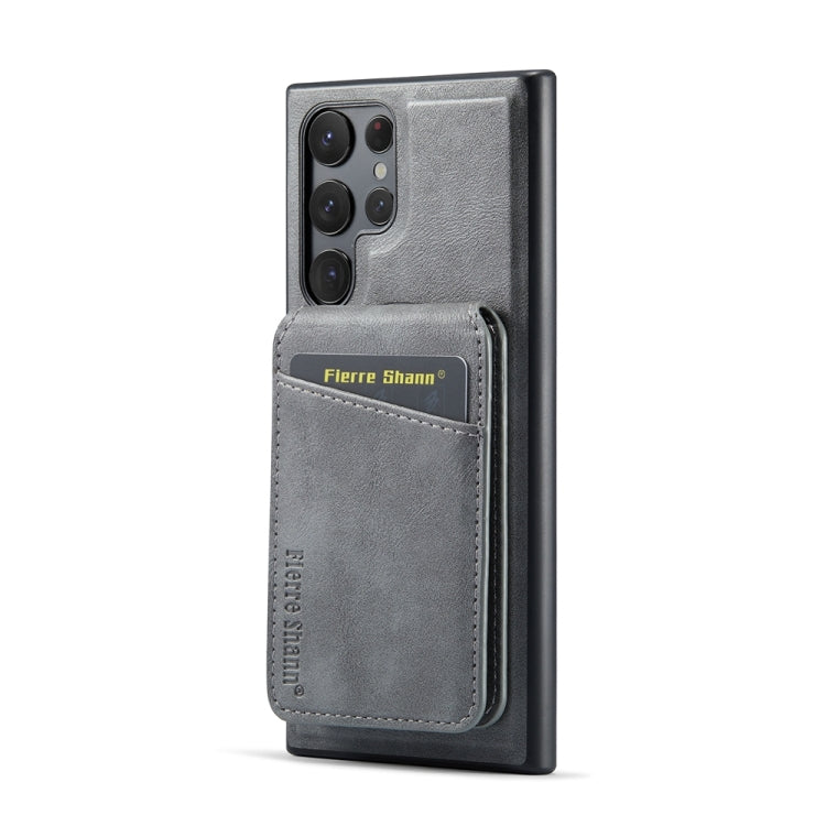 For Samsung Galaxy S23 Ultra 5G Fierre Shann Cowhide Vertical Flip Magnetic Card Holder Phone Case