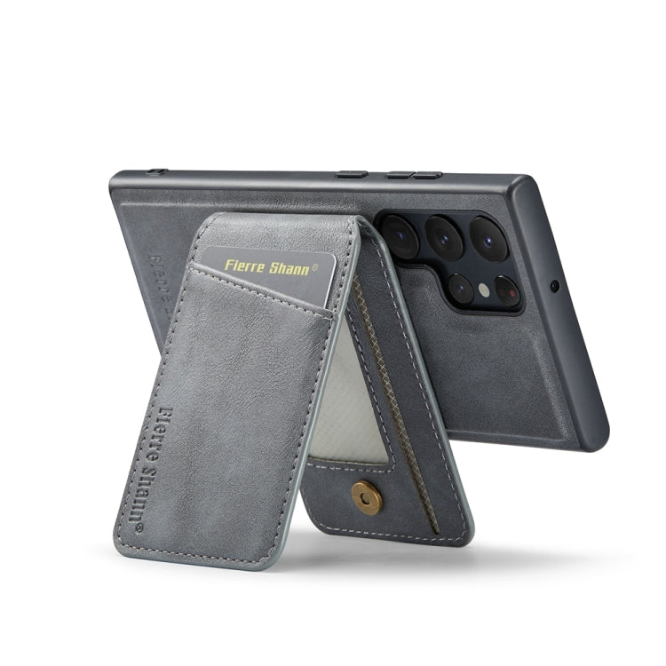 For Samsung Galaxy S23 Ultra 5G Fierre Shann Cowhide Vertical Flip Magnetic Card Holder Phone Case
