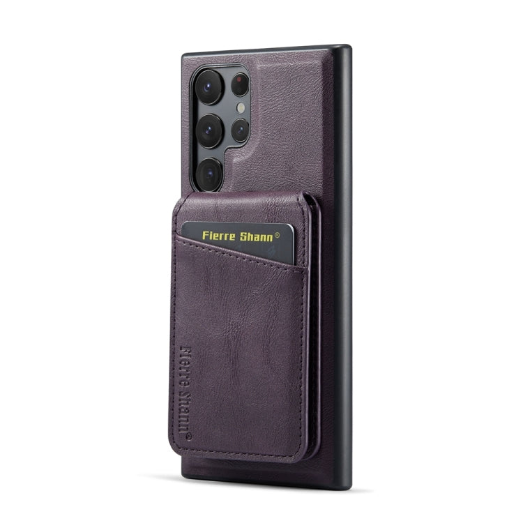 For Samsung Galaxy S23 Ultra 5G Fierre Shann Cowhide Vertical Flip Magnetic Card Holder Phone Case