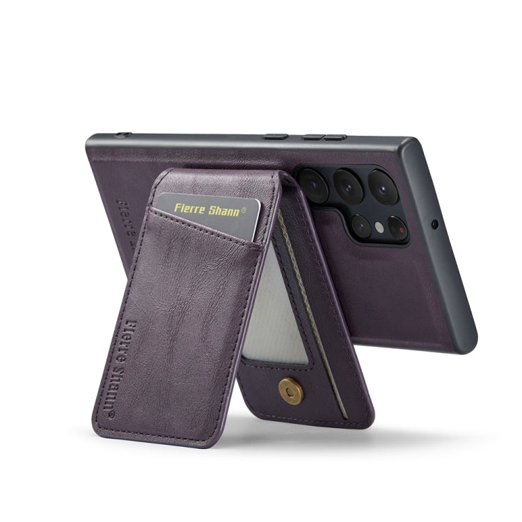For Samsung Galaxy S23 Ultra 5G Fierre Shann Cowhide Vertical Flip Magnetic Card Holder Phone Case