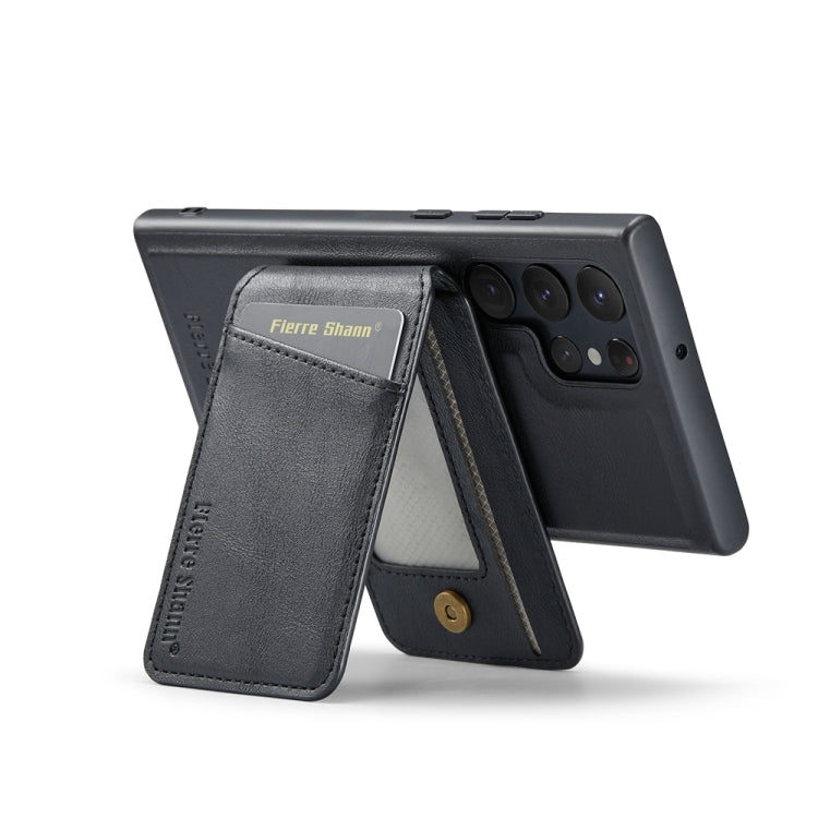 For Samsung Galaxy S22 Ultra 5G Fierre Shann Cowhide Vertical Flip Magnetic Card Holder Phone Case