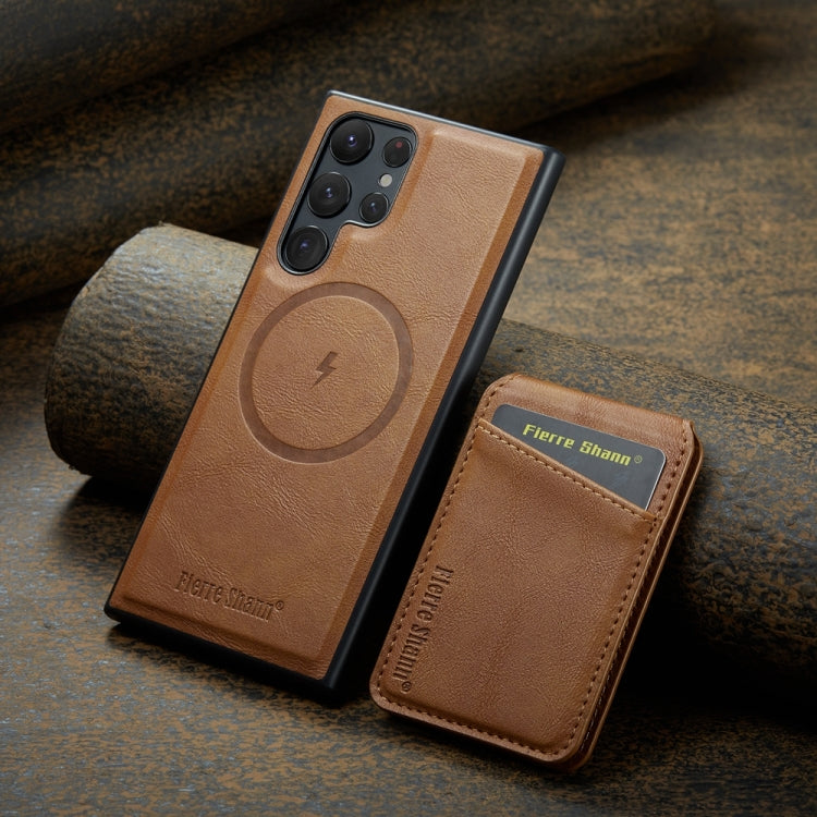 For Samsung Galaxy S22 Ultra 5G Fierre Shann Cowhide Vertical Flip Magnetic Card Holder Phone Case