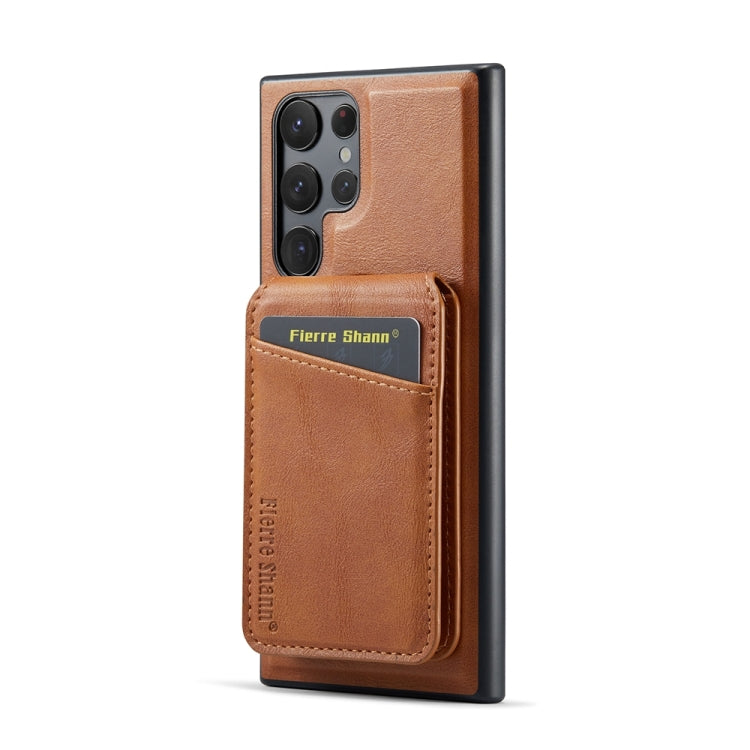 For Samsung Galaxy S22 Ultra 5G Fierre Shann Cowhide Vertical Flip Magnetic Card Holder Phone Case