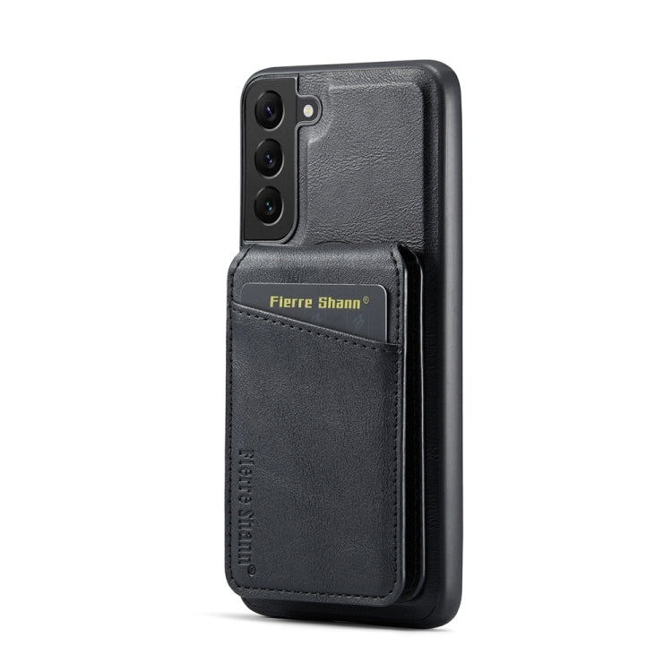 For Samsung Galaxy S22 5G Fierre Shann Cowhide Vertical Flip Magnetic Card Holder Phone Case
