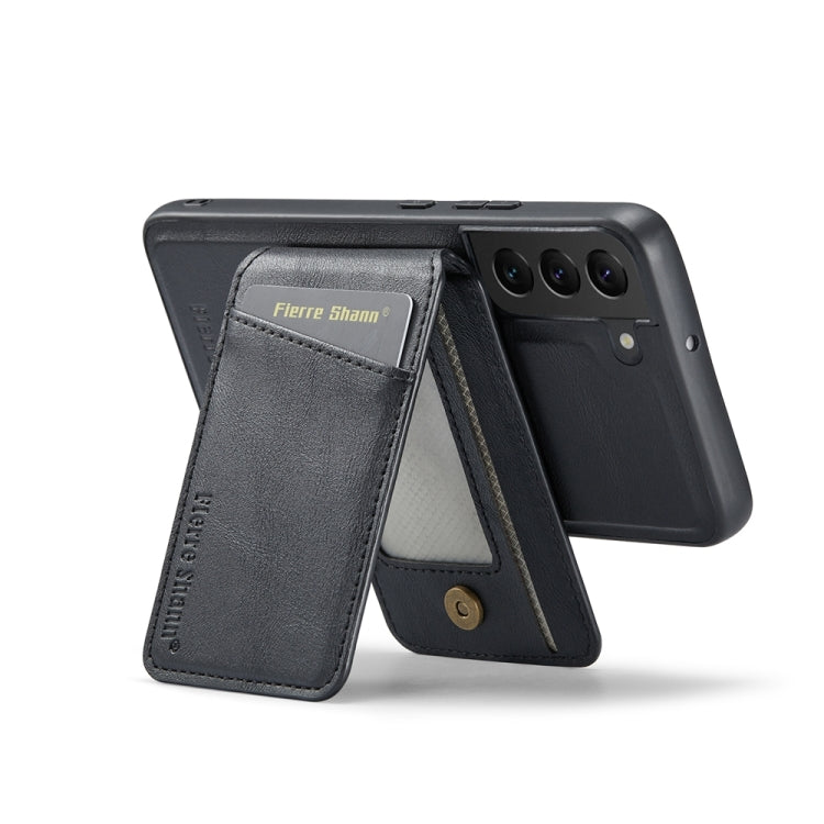 For Samsung Galaxy S22 5G Fierre Shann Cowhide Vertical Flip Magnetic Card Holder Phone Case