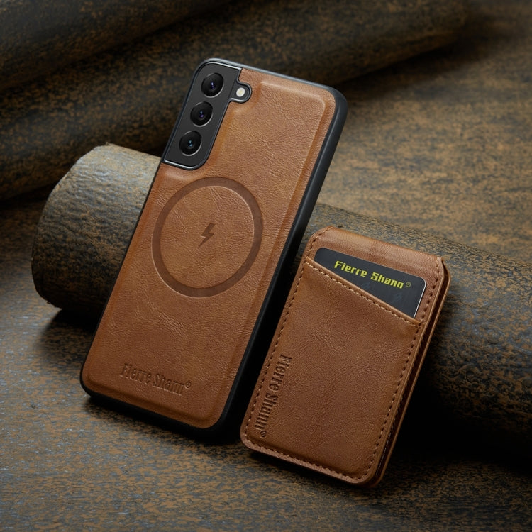 For Samsung Galaxy S22 5G Fierre Shann Cowhide Vertical Flip Magnetic Card Holder Phone Case