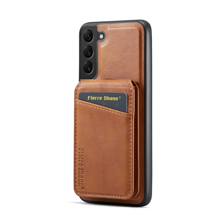 For Samsung Galaxy S22 5G Fierre Shann Cowhide Vertical Flip Magnetic Card Holder Phone Case