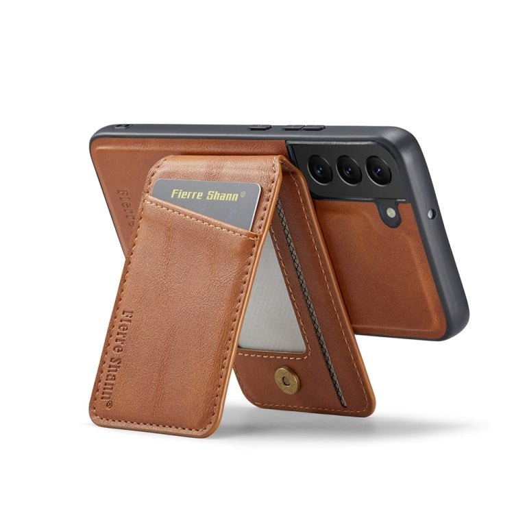 For Samsung Galaxy S22 5G Fierre Shann Cowhide Vertical Flip Magnetic Card Holder Phone Case