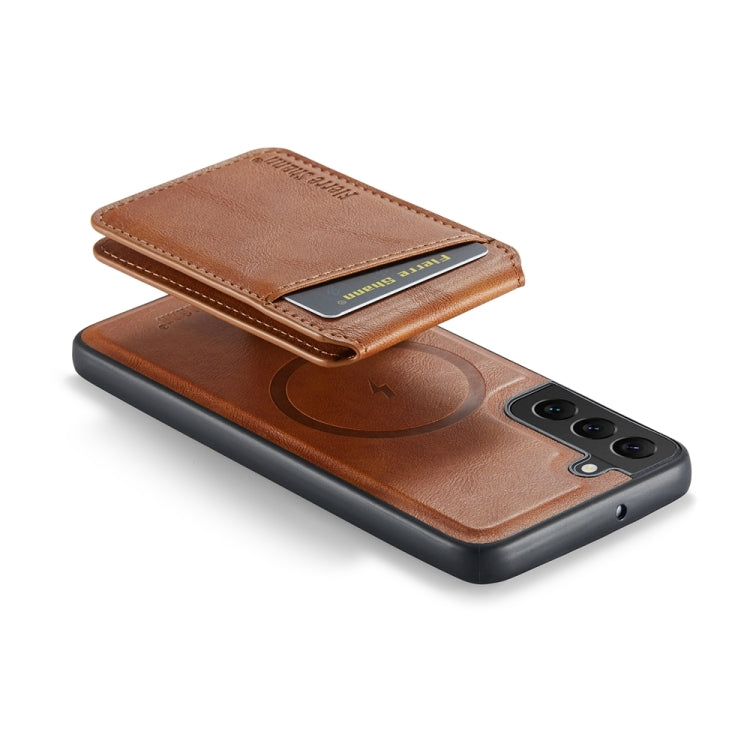 For Samsung Galaxy S22 5G Fierre Shann Cowhide Vertical Flip Magnetic Card Holder Phone Case
