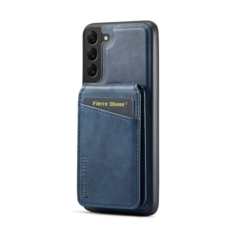 For Samsung Galaxy S22 5G Fierre Shann Cowhide Vertical Flip Magnetic Card Holder Phone Case