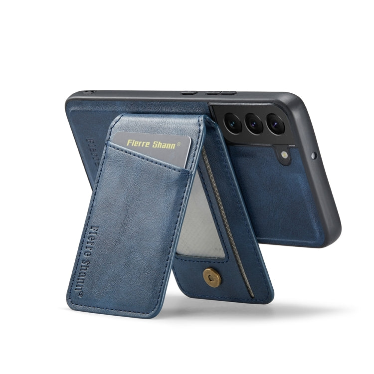 For Samsung Galaxy S22 5G Fierre Shann Cowhide Vertical Flip Magnetic Card Holder Phone Case