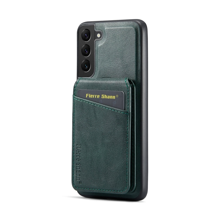 For Samsung Galaxy S22 5G Fierre Shann Cowhide Vertical Flip Magnetic Card Holder Phone Case