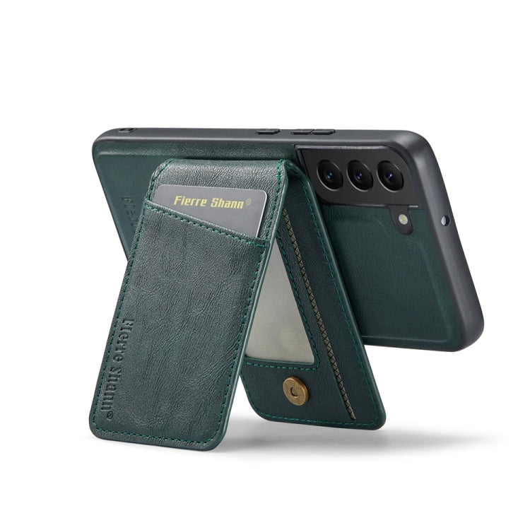 For Samsung Galaxy S22 5G Fierre Shann Cowhide Vertical Flip Magnetic Card Holder Phone Case