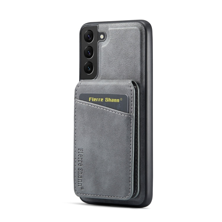 For Samsung Galaxy S22 5G Fierre Shann Cowhide Vertical Flip Magnetic Card Holder Phone Case