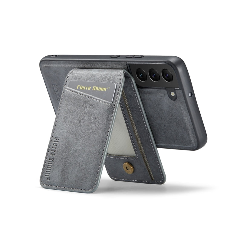 For Samsung Galaxy S22 5G Fierre Shann Cowhide Vertical Flip Magnetic Card Holder Phone Case