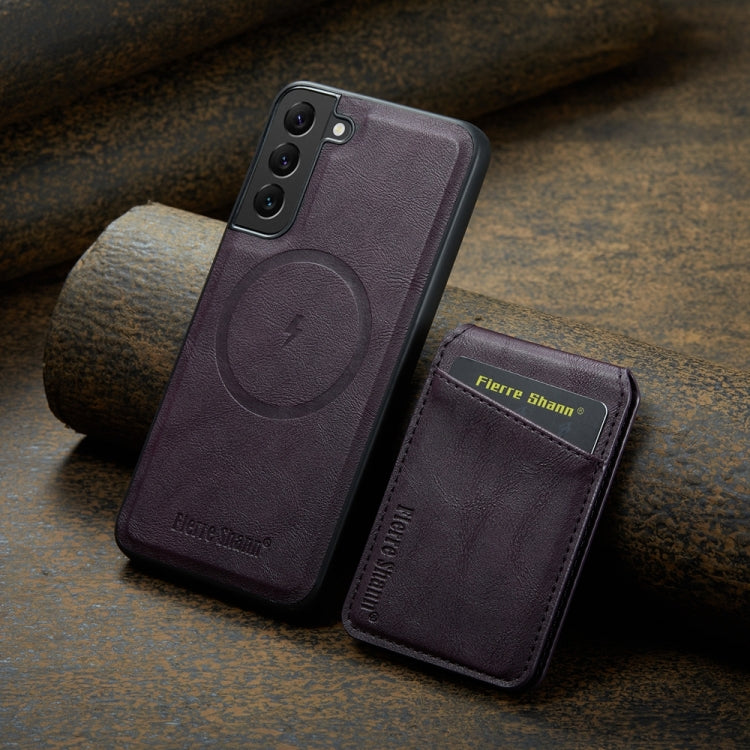 For Samsung Galaxy S22 5G Fierre Shann Cowhide Vertical Flip Magnetic Card Holder Phone Case