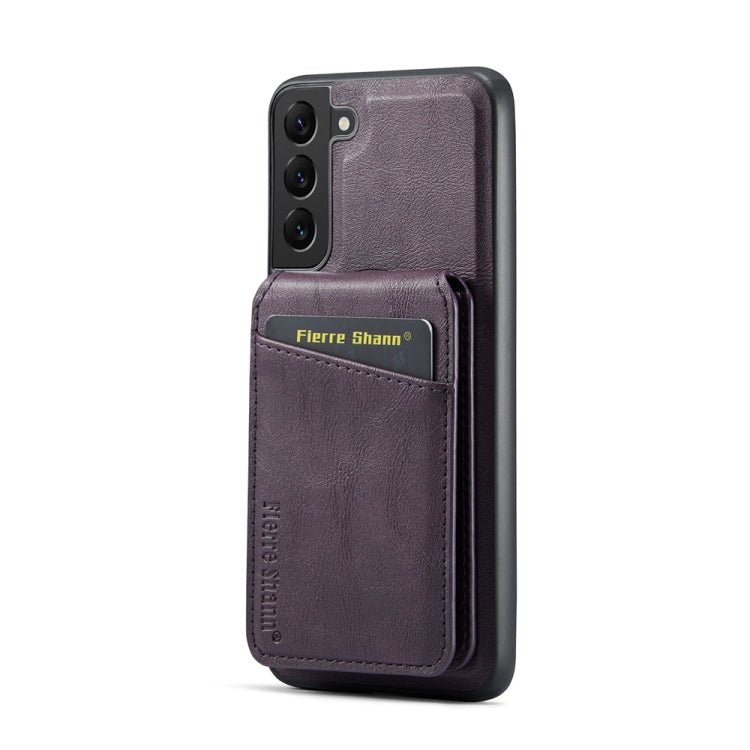 For Samsung Galaxy S22 5G Fierre Shann Cowhide Vertical Flip Magnetic Card Holder Phone Case