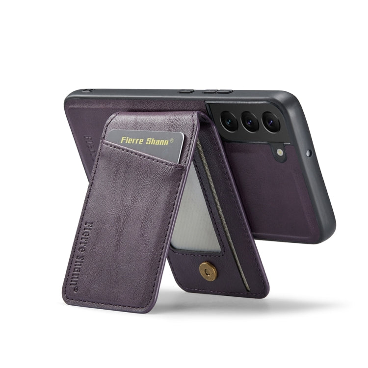 For Samsung Galaxy S22 5G Fierre Shann Cowhide Vertical Flip Magnetic Card Holder Phone Case