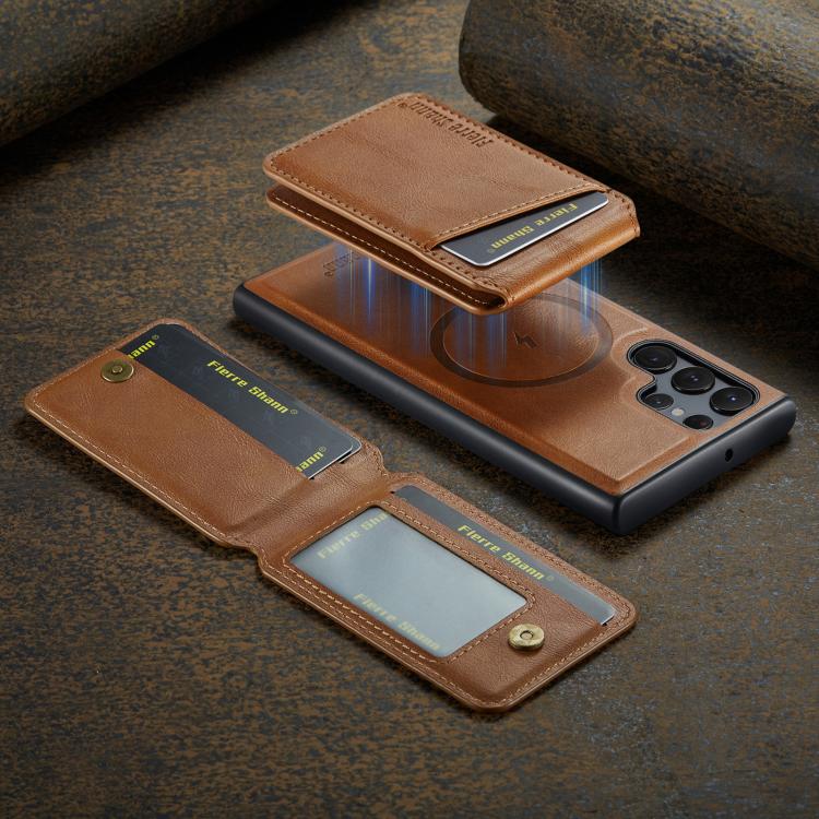 For Samsung Galaxy S25 Ultra 5G Fierre Shann Cowhide Vertical Flip Magnetic Card Holder Phone Case
