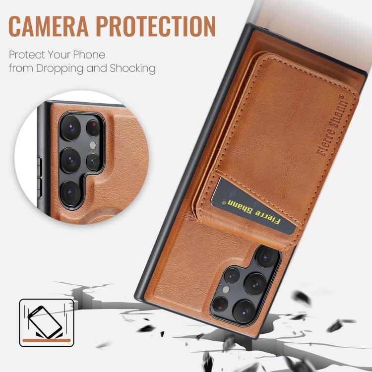 For Samsung Galaxy S25 Ultra 5G Fierre Shann Cowhide Vertical Flip Magnetic Card Holder Phone Case