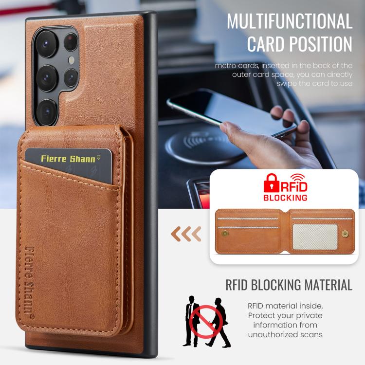 For Samsung Galaxy S25 Ultra 5G Fierre Shann Cowhide Vertical Flip Magnetic Card Holder Phone Case