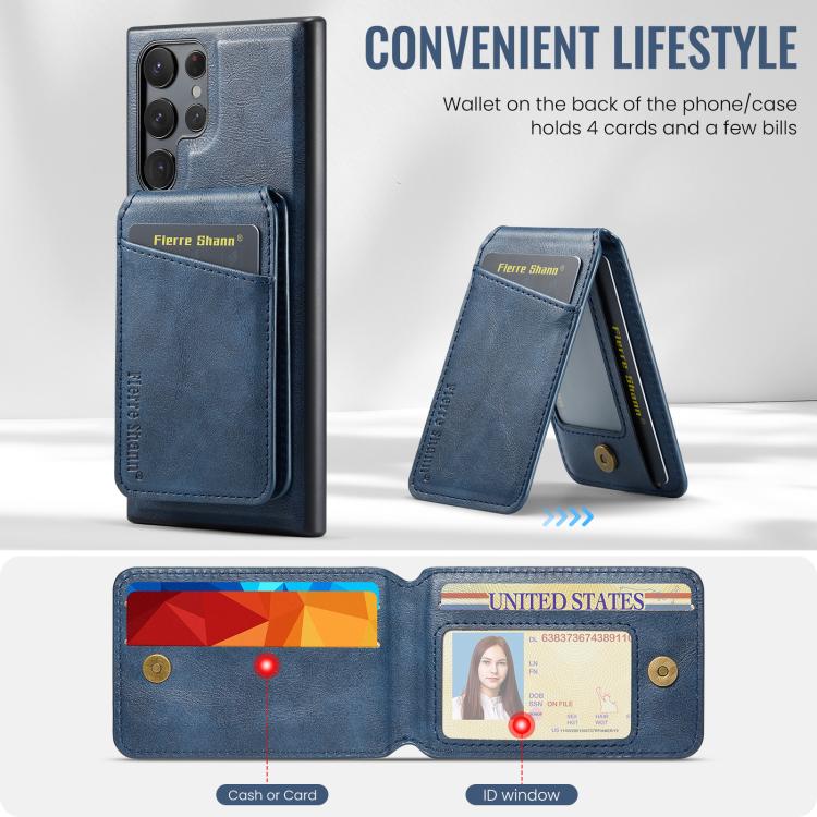 For Samsung Galaxy S25 Ultra 5G Fierre Shann Cowhide Vertical Flip Magnetic Card Holder Phone Case