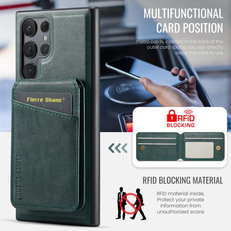 For Samsung Galaxy S25 Ultra 5G Fierre Shann Cowhide Vertical Flip Magnetic Card Holder Phone Case