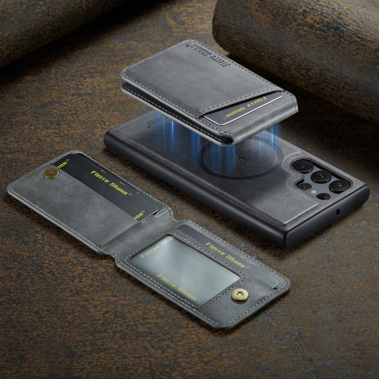 For Samsung Galaxy S25 Ultra 5G Fierre Shann Cowhide Vertical Flip Magnetic Card Holder Phone Case