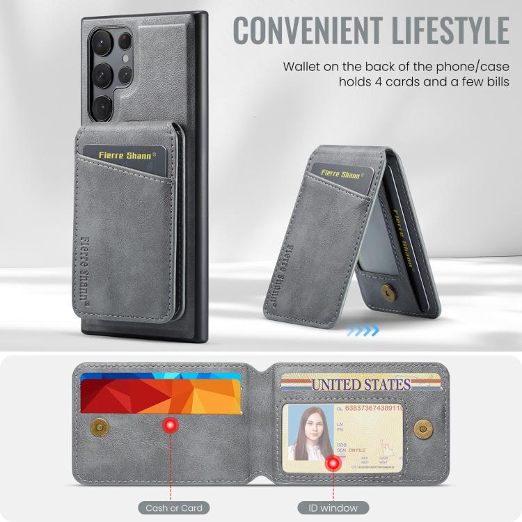 For Samsung Galaxy S25 Ultra 5G Fierre Shann Cowhide Vertical Flip Magnetic Card Holder Phone Case