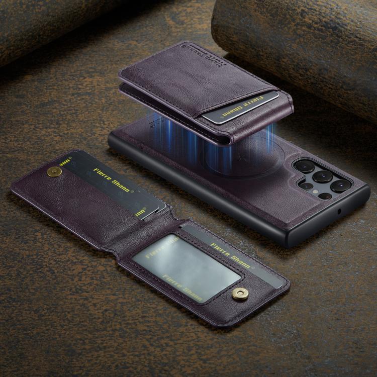 For Samsung Galaxy S25 Ultra 5G Fierre Shann Cowhide Vertical Flip Magnetic Card Holder Phone Case