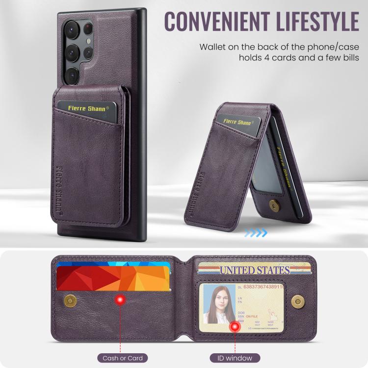 For Samsung Galaxy S25 Ultra 5G Fierre Shann Cowhide Vertical Flip Magnetic Card Holder Phone Case
