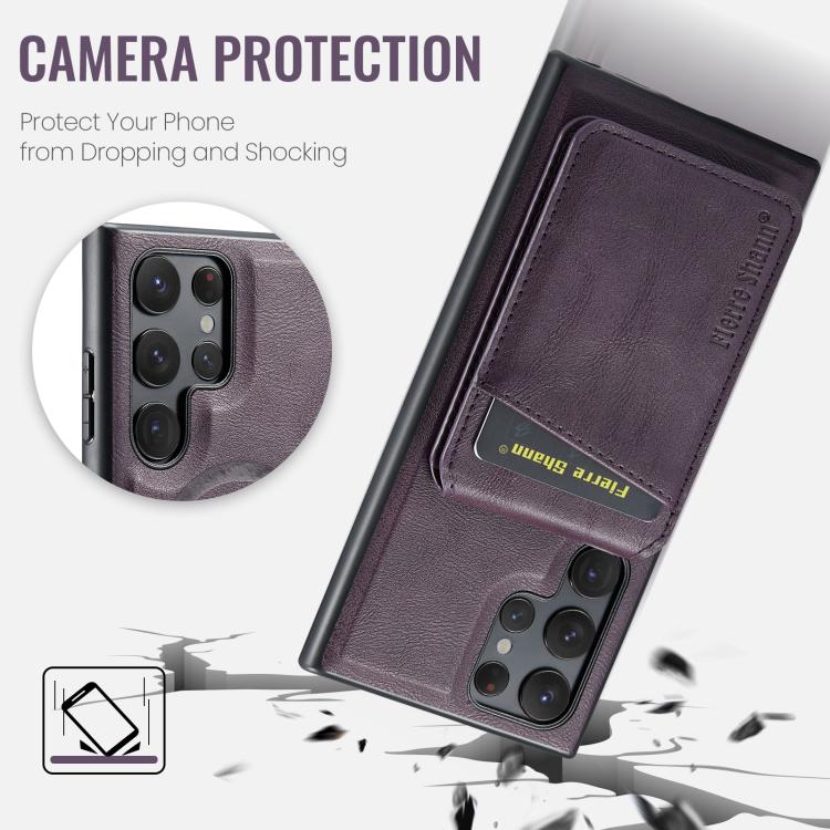 For Samsung Galaxy S25 Ultra 5G Fierre Shann Cowhide Vertical Flip Magnetic Card Holder Phone Case