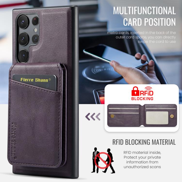 For Samsung Galaxy S25 Ultra 5G Fierre Shann Cowhide Vertical Flip Magnetic Card Holder Phone Case