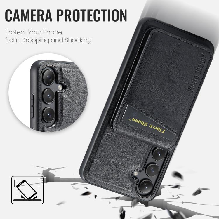 For Samsung Galaxy S25 5G Fierre Shann Cowhide Vertical Flip Magnetic Card Holder Phone Case