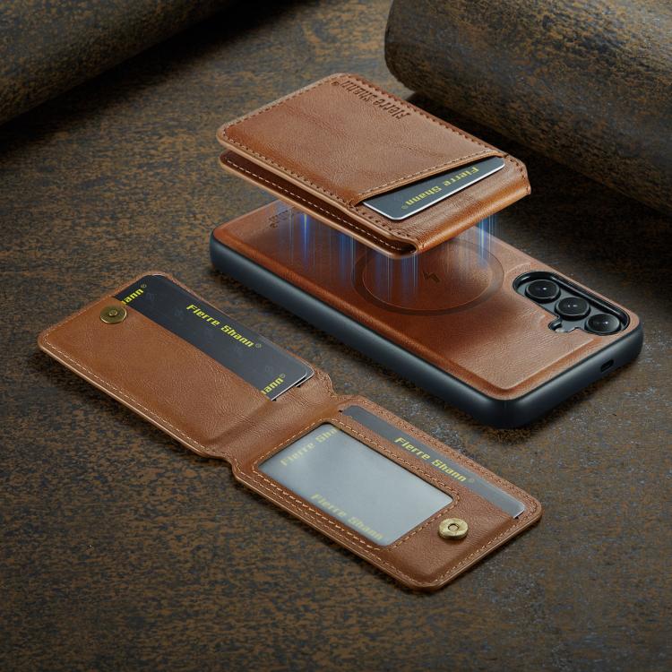 For Samsung Galaxy S25 5G Fierre Shann Cowhide Vertical Flip Magnetic Card Holder Phone Case