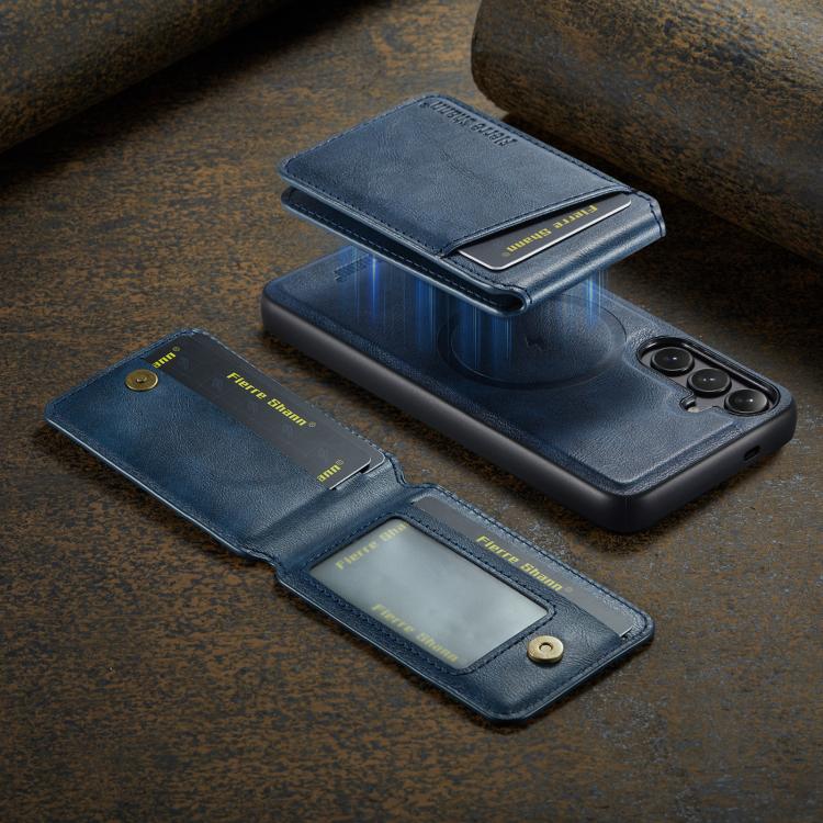 For Samsung Galaxy S25 5G Fierre Shann Cowhide Vertical Flip Magnetic Card Holder Phone Case