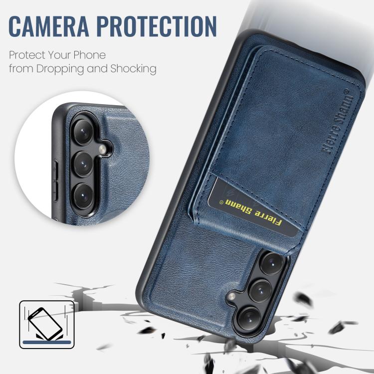 For Samsung Galaxy S25 5G Fierre Shann Cowhide Vertical Flip Magnetic Card Holder Phone Case