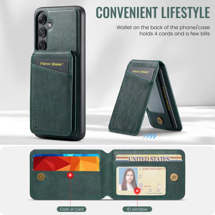 For Samsung Galaxy S25 5G Fierre Shann Cowhide Vertical Flip Magnetic Card Holder Phone Case