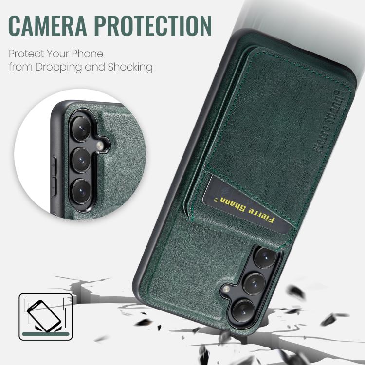 For Samsung Galaxy S25 5G Fierre Shann Cowhide Vertical Flip Magnetic Card Holder Phone Case