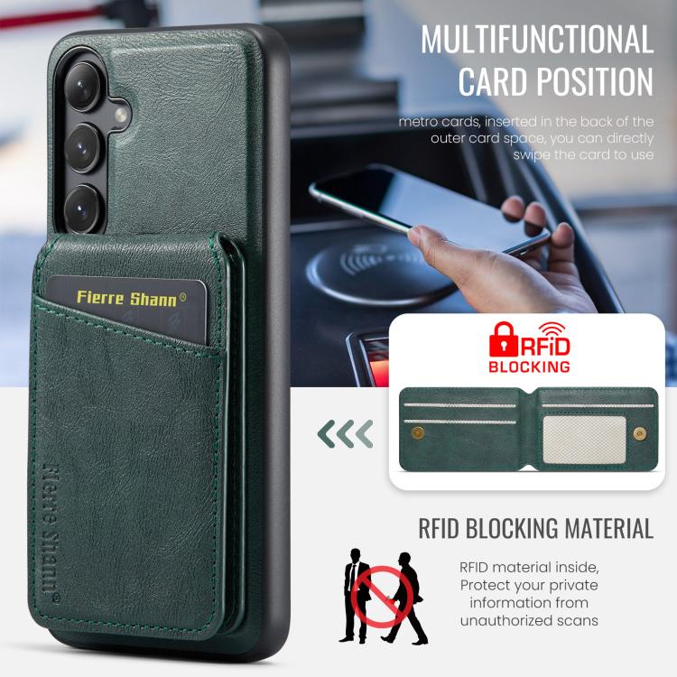 For Samsung Galaxy S25 5G Fierre Shann Cowhide Vertical Flip Magnetic Card Holder Phone Case