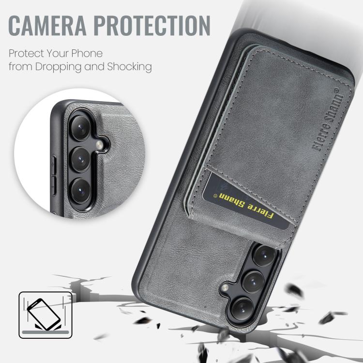 For Samsung Galaxy S25 5G Fierre Shann Cowhide Vertical Flip Magnetic Card Holder Phone Case