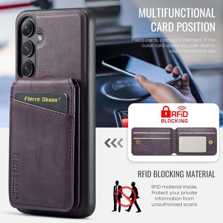 For Samsung Galaxy S25 5G Fierre Shann Cowhide Vertical Flip Magnetic Card Holder Phone Case