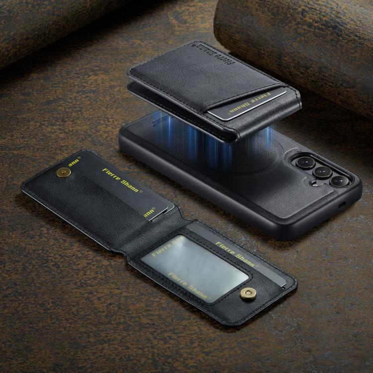 For Samsung Galaxy S24 FE 5G Fierre Shann Cowhide Vertical Flip Magnetic Card Holder Phone Case
